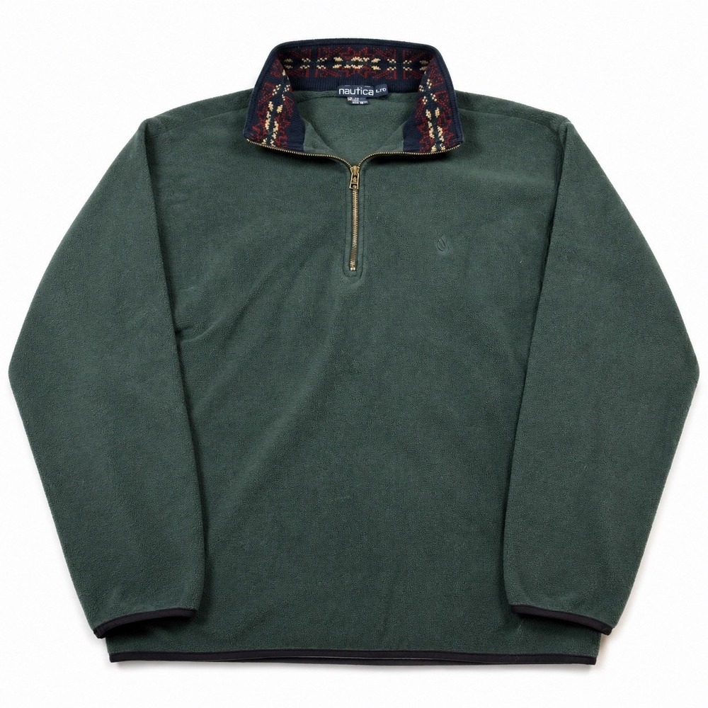 Vintage 90s Nautica Fleece Pullover Men's XL Green 1/4 Zip USA Nordic Collar
